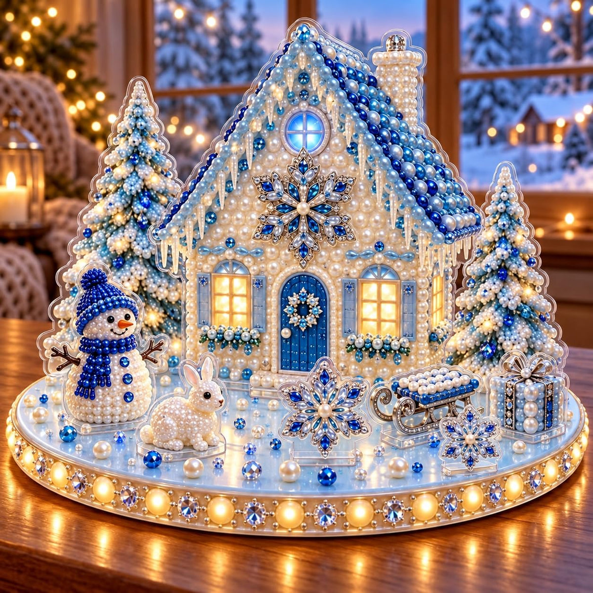DIY Diamond Painting Christmas Ice Castle Light-Up Tabletop Decor for Adult