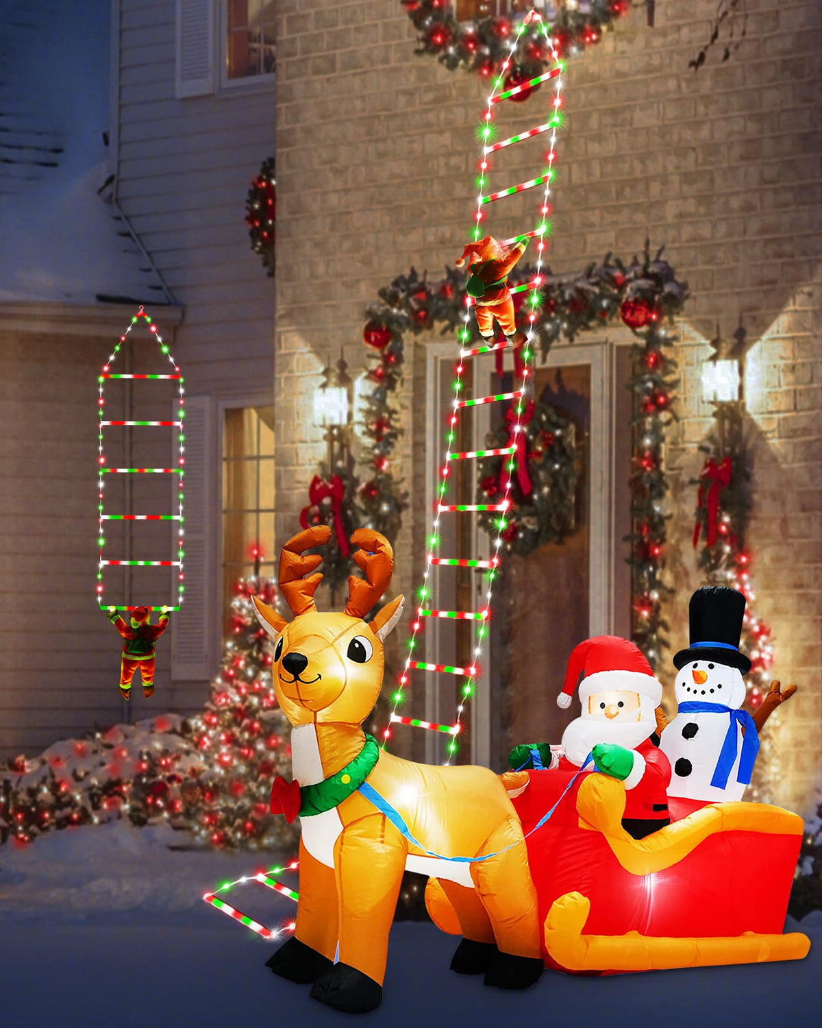 Toodour LED Christmas Lights - 10ft Christmas Decorative Ladder Lights with Santa Claus, Xmas Decorations Light for Indoor Outdoor, Window, Garden, Home, Wall, Xmas Tree Decor - Warm White