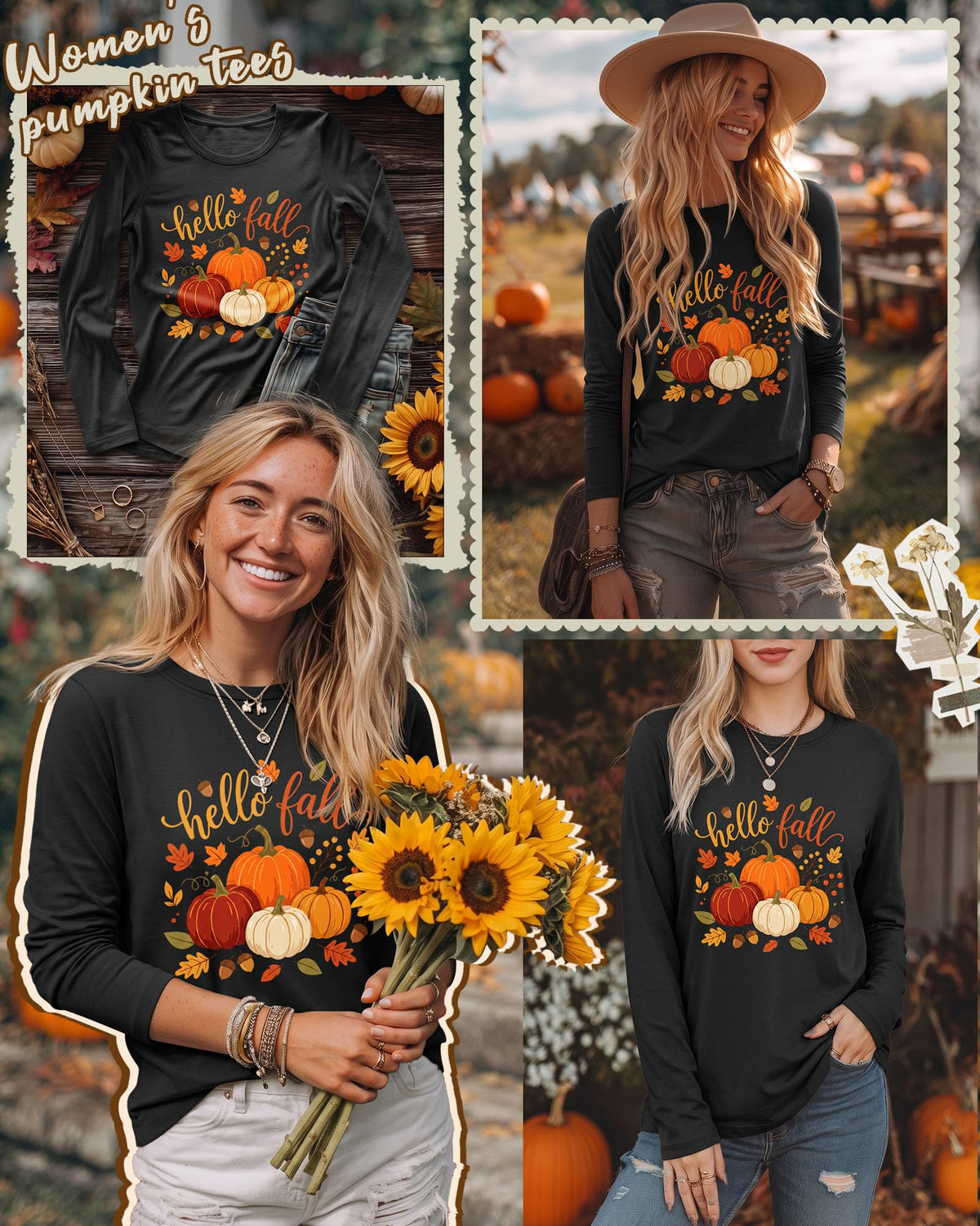 Huukeay Fall Shirts for Women Pumpkin Long Sleeve Tops