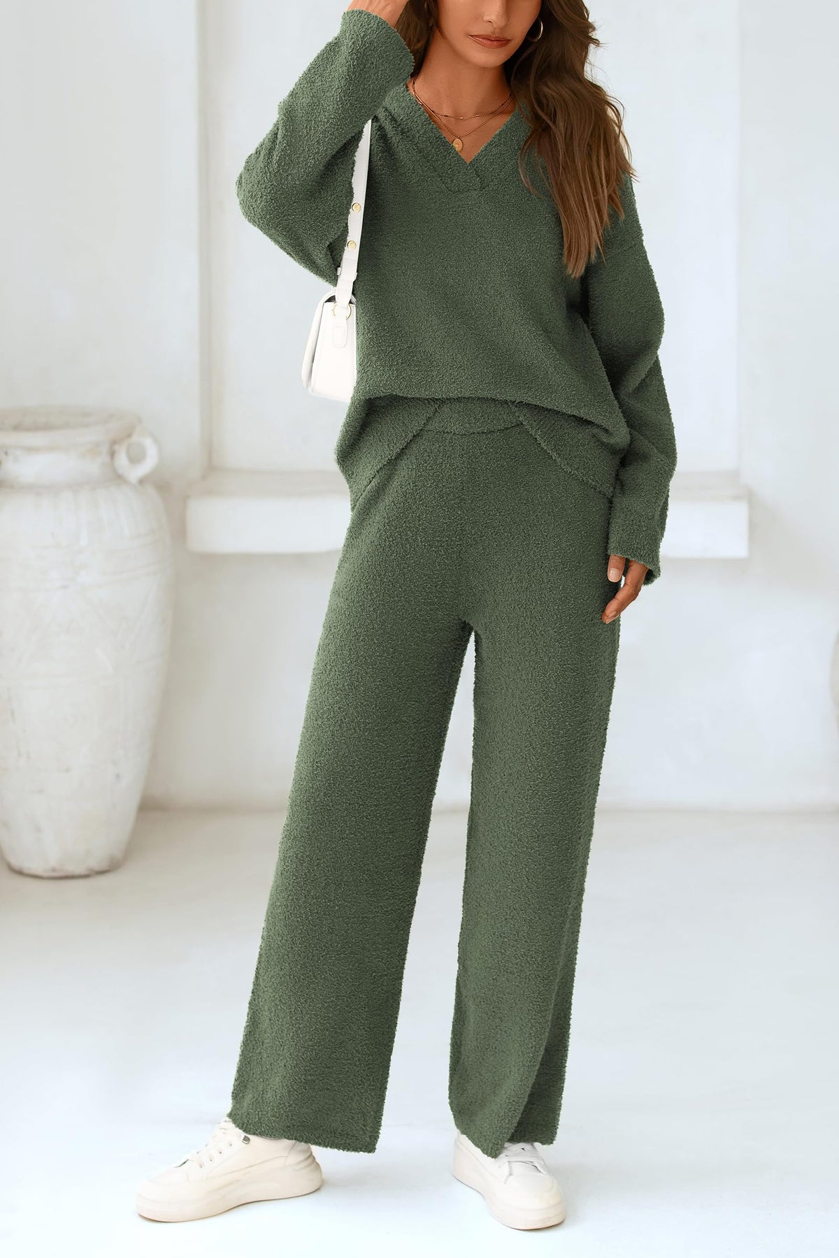 PRETTYGARDEN Lounge Sets for Women Fall 2 Piece Fuzzy Sweater Pajama Set