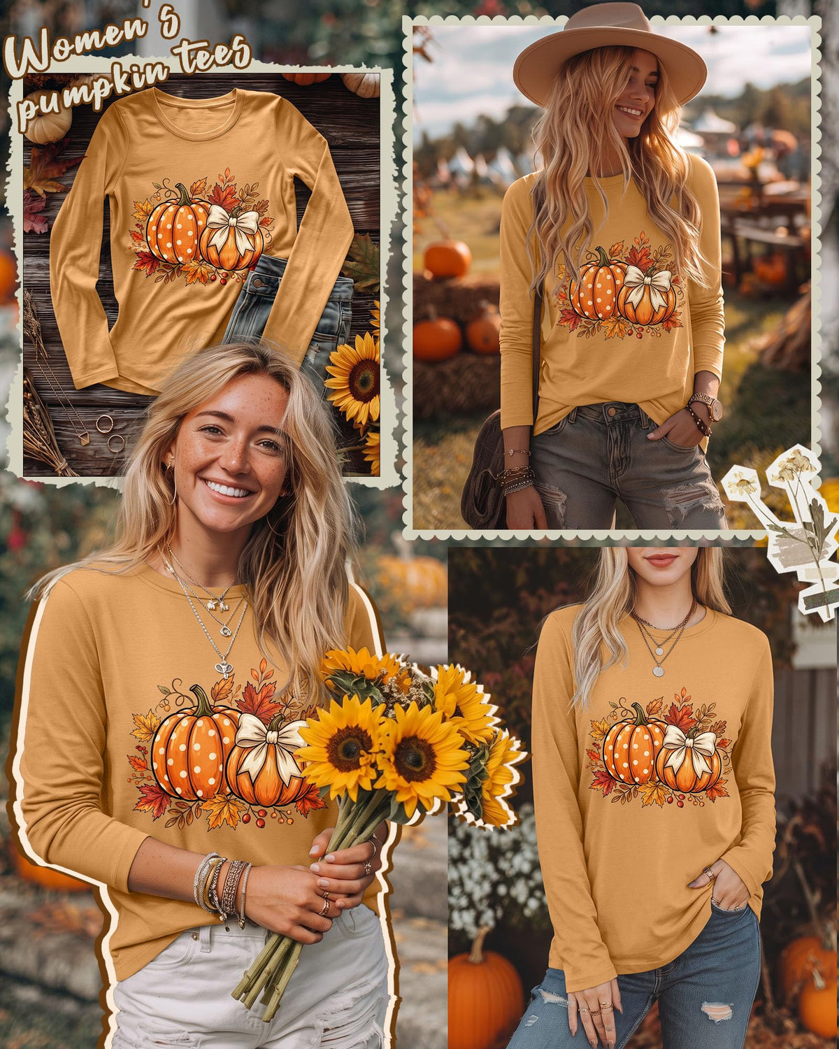 Huukeay Fall Shirts for Women Pumpkin Long Sleeve Tops