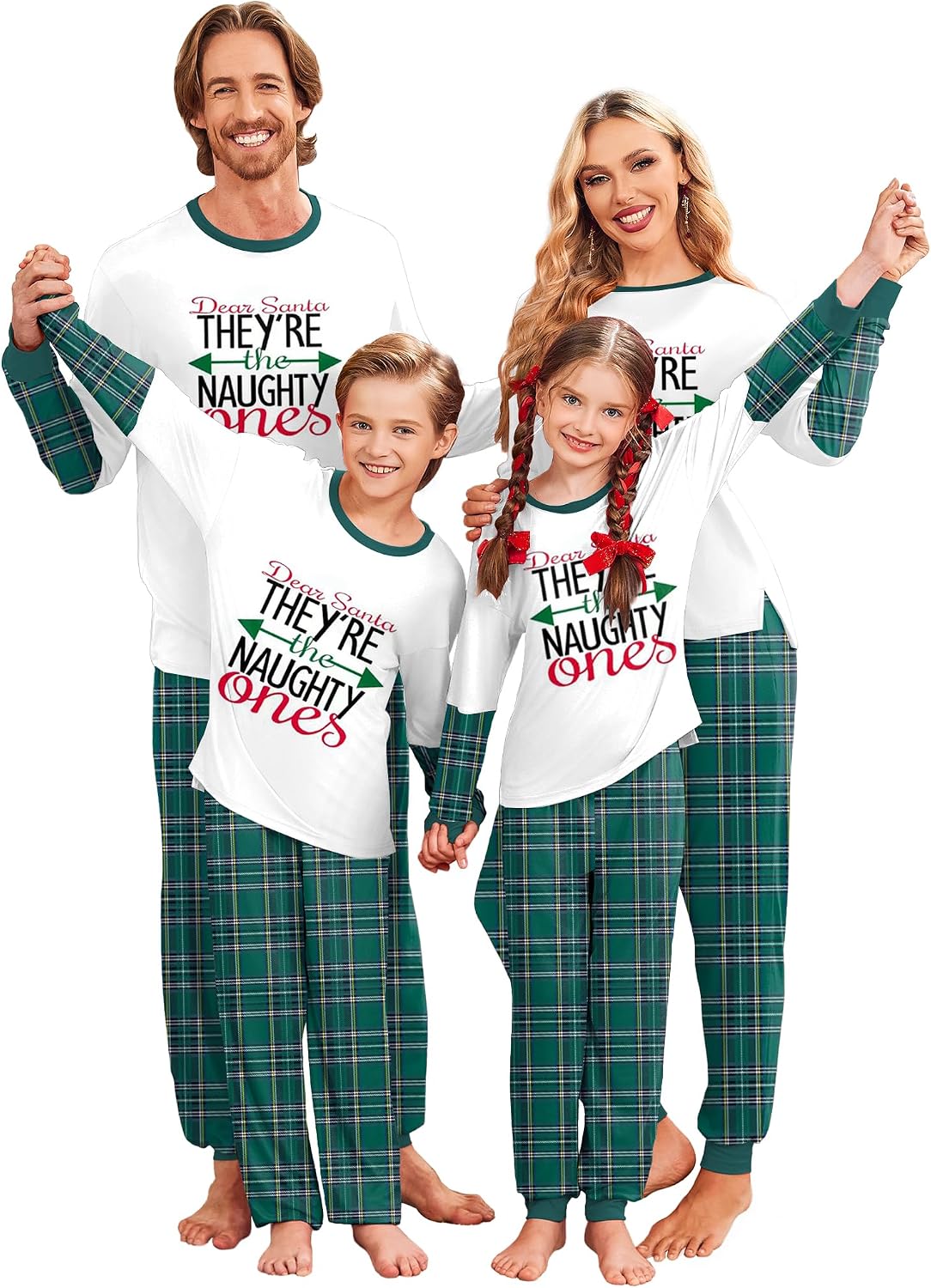 Ekouaer Family Christmas Pajamas Matching Sets with Print Tops and Pants