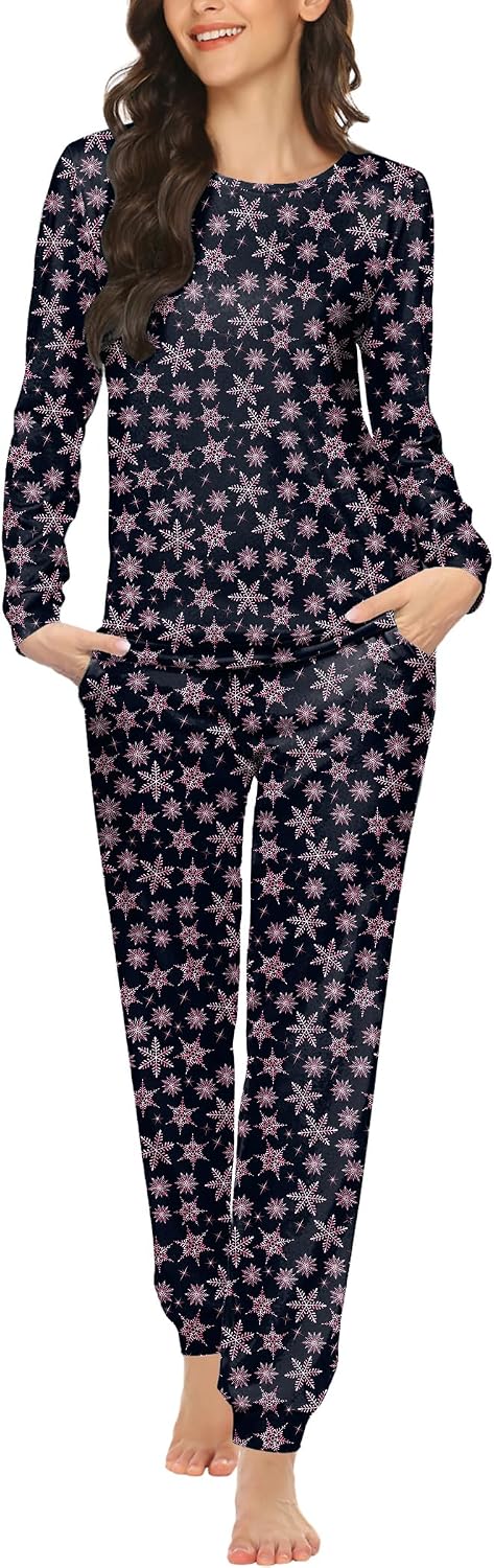 Ekouaer Womens Jogger Pajama Sets Long Sleeve Sleepwear Lounge Sets XS-XXL