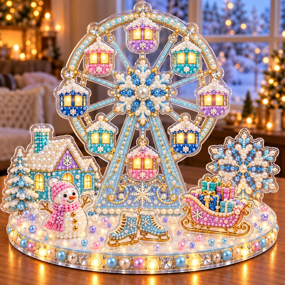 DIY Diamond Painting Christmas Ice Castle Light-Up Tabletop Decor for Adult