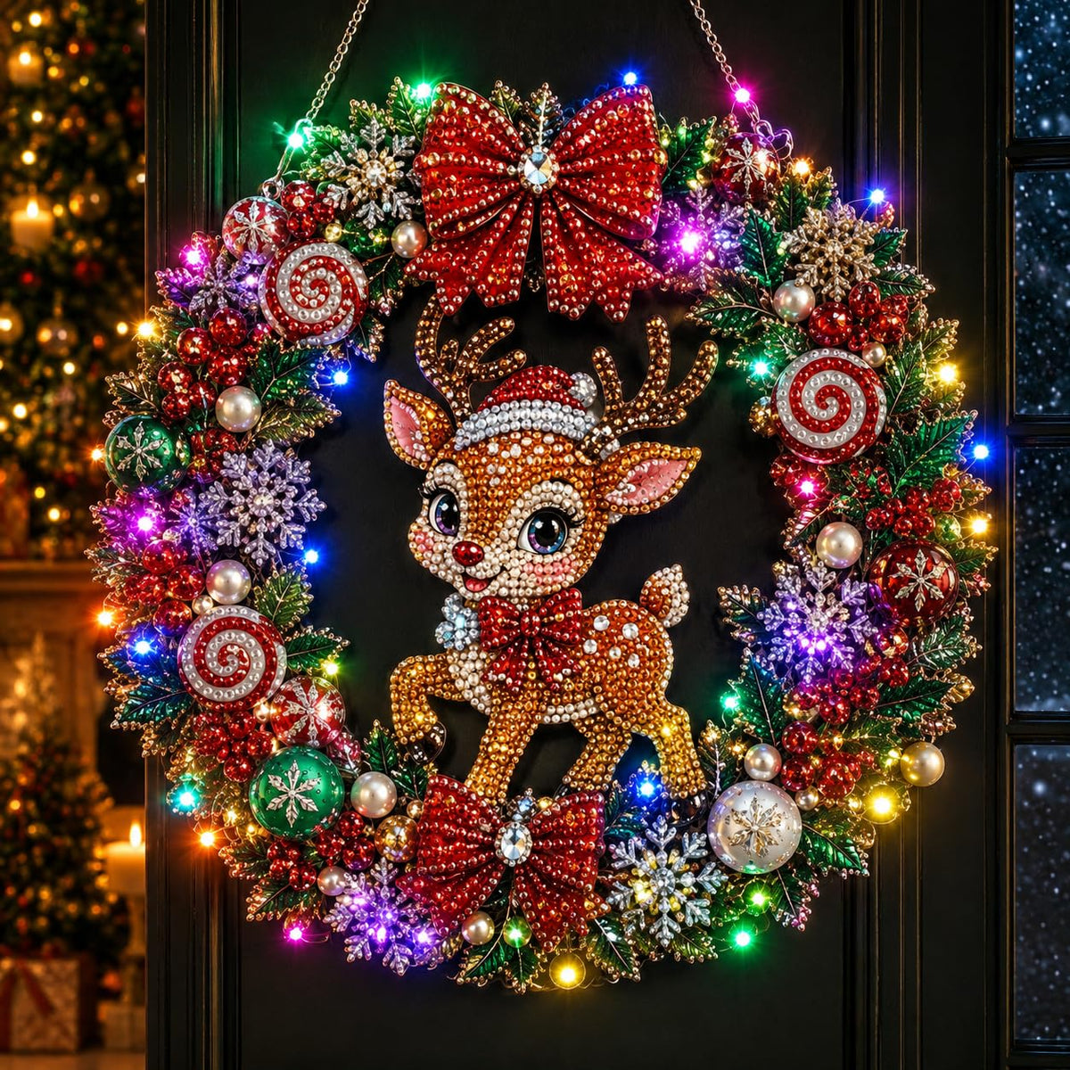 Christmas Pearl Diamond Painting Kit with LED String Lights (SNM 1, 9.84in)