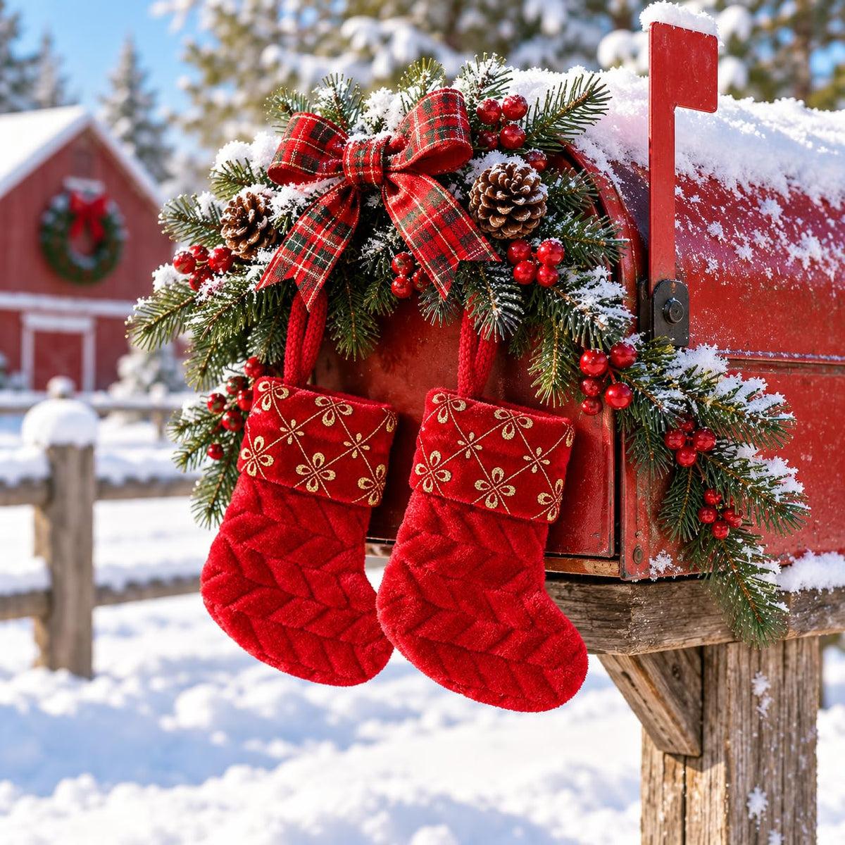 6 Pack Christmas Stockings18 Large Red Plush Christmas Stockings with White Faux Fur Cuff, Soft Thick Xmas Hanging Stockings for Fireplace Mantel, Family Holiday Decorations