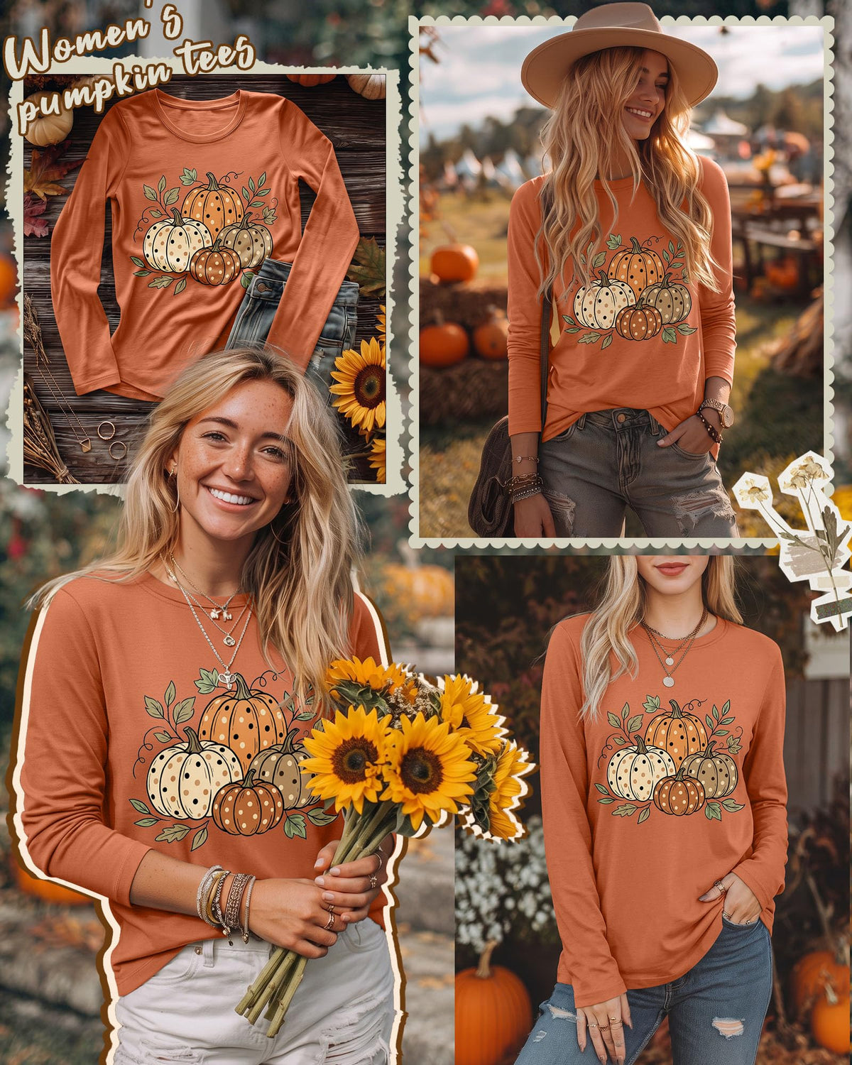 Huukeay Fall Shirts for Women Pumpkin Long Sleeve Tops
