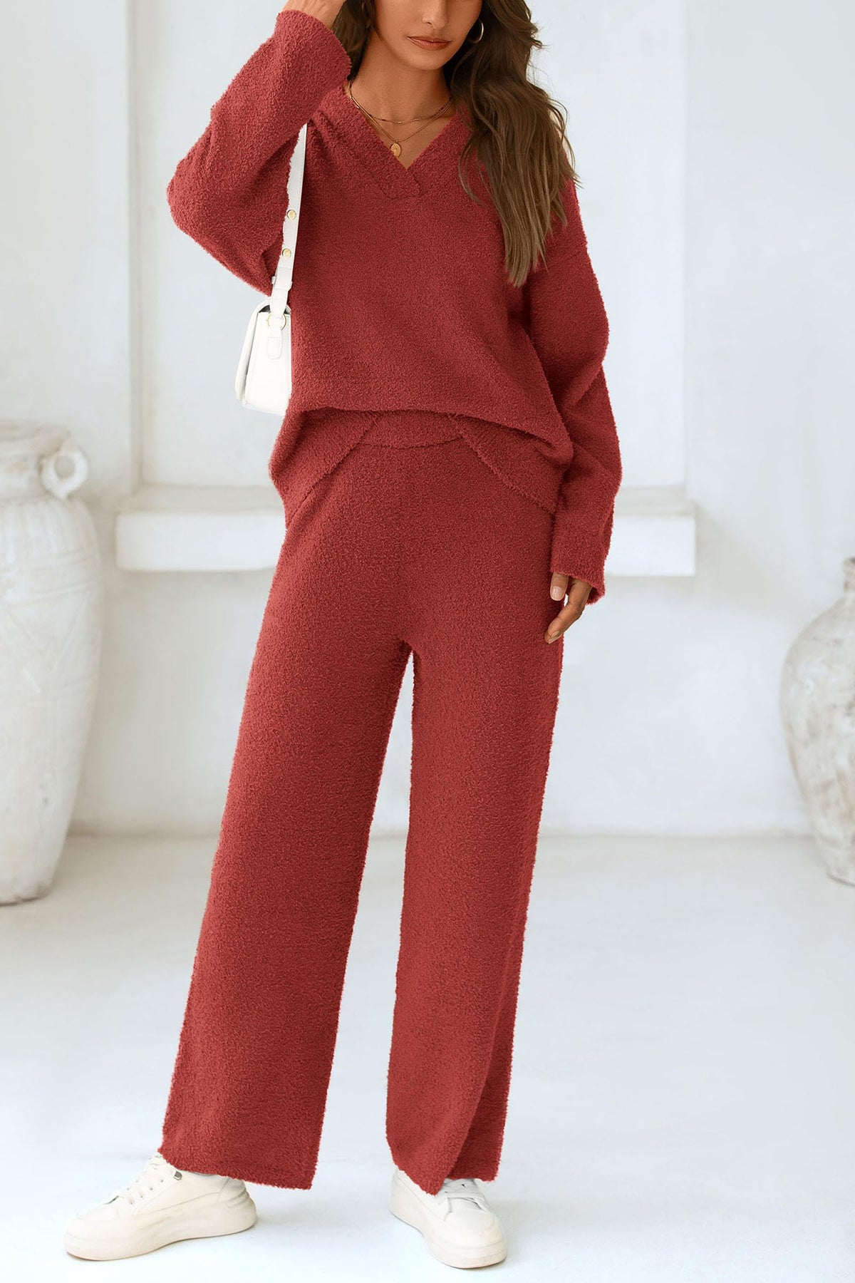 PRETTYGARDEN Lounge Sets for Women Fall 2 Piece Fuzzy Sweater Pajama Set