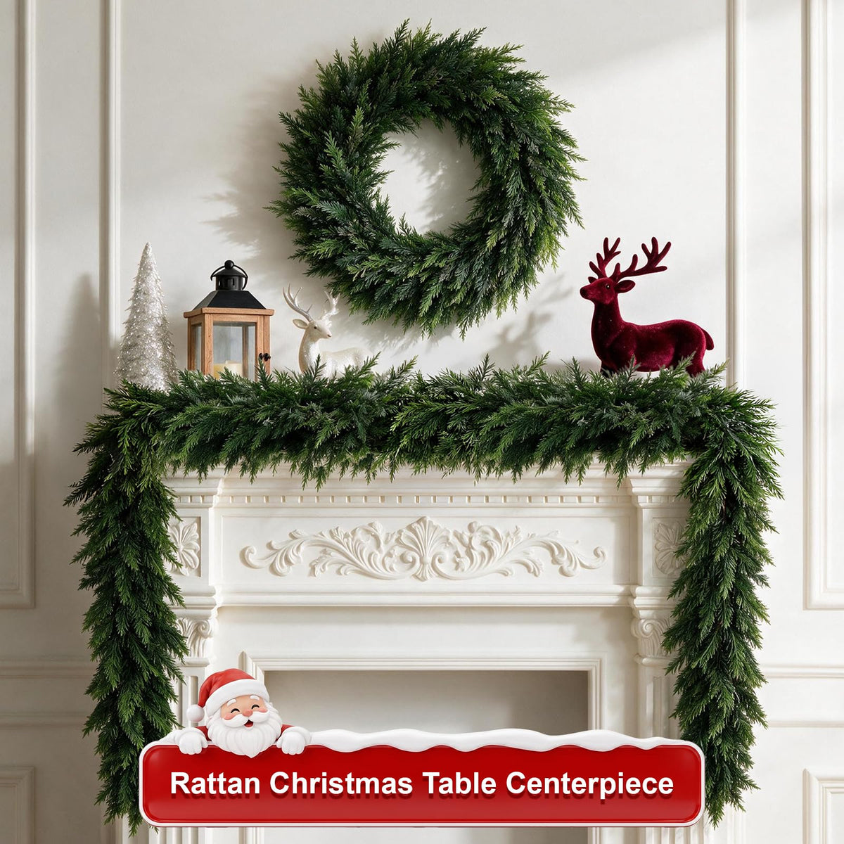 9FT Christmas Cedar Garland,Real Touch Soft Greenery Christmas Decorations