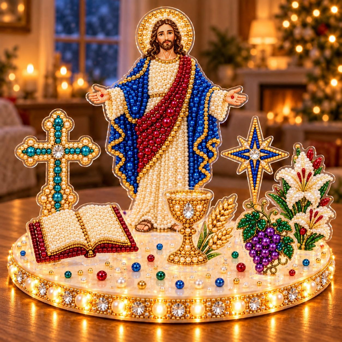 DIY Diamond Painting Christmas Ice Castle Light-Up Tabletop Decor for Adult