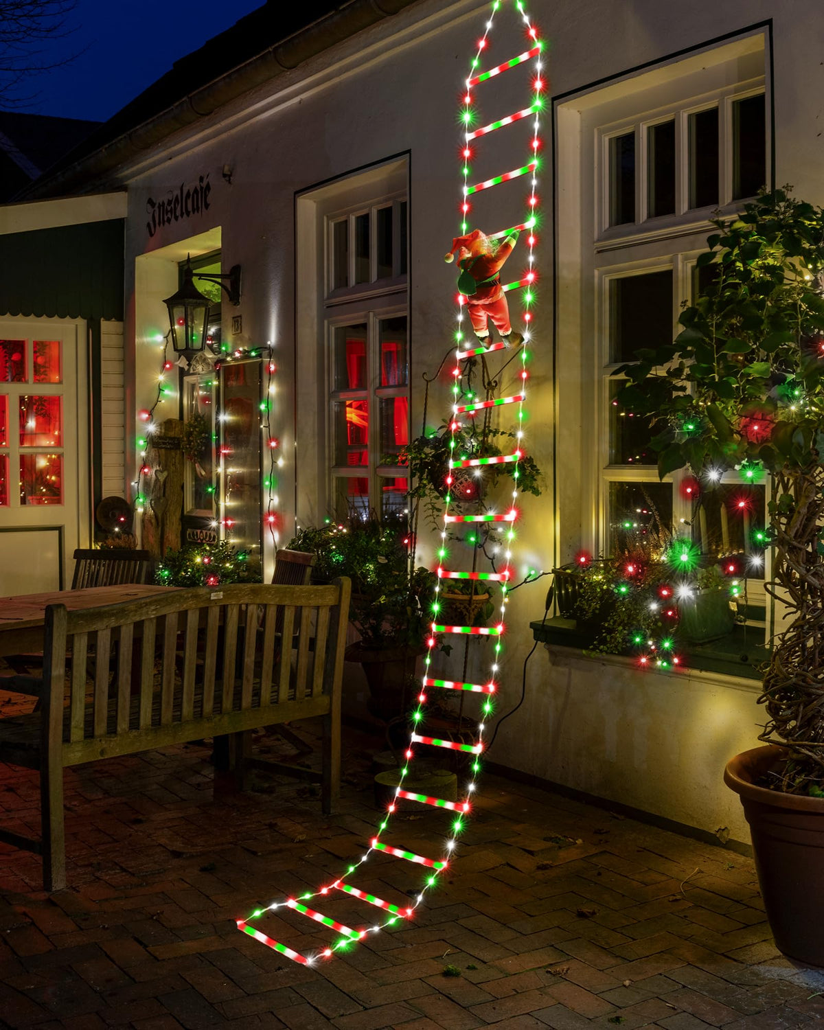 Toodour LED Christmas Lights - 10ft Christmas Decorative Ladder Lights with Santa Claus, Xmas Decorations Light for Indoor Outdoor, Window, Garden, Home, Wall, Xmas Tree Decor - Warm White