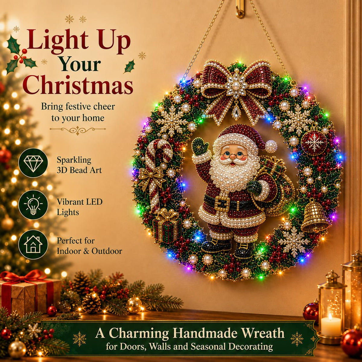 Christmas Pearl Diamond Painting Kit with LED String Lights (SNM 1, 9.84in)