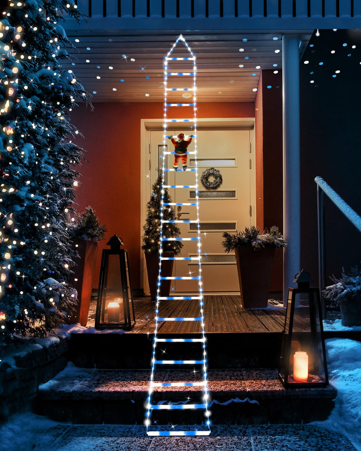 Toodour LED Christmas Lights - 10ft Christmas Decorative Ladder Lights with Santa Claus, Xmas Decorations Light for Indoor Outdoor, Window, Garden, Home, Wall, Xmas Tree Decor - Warm White