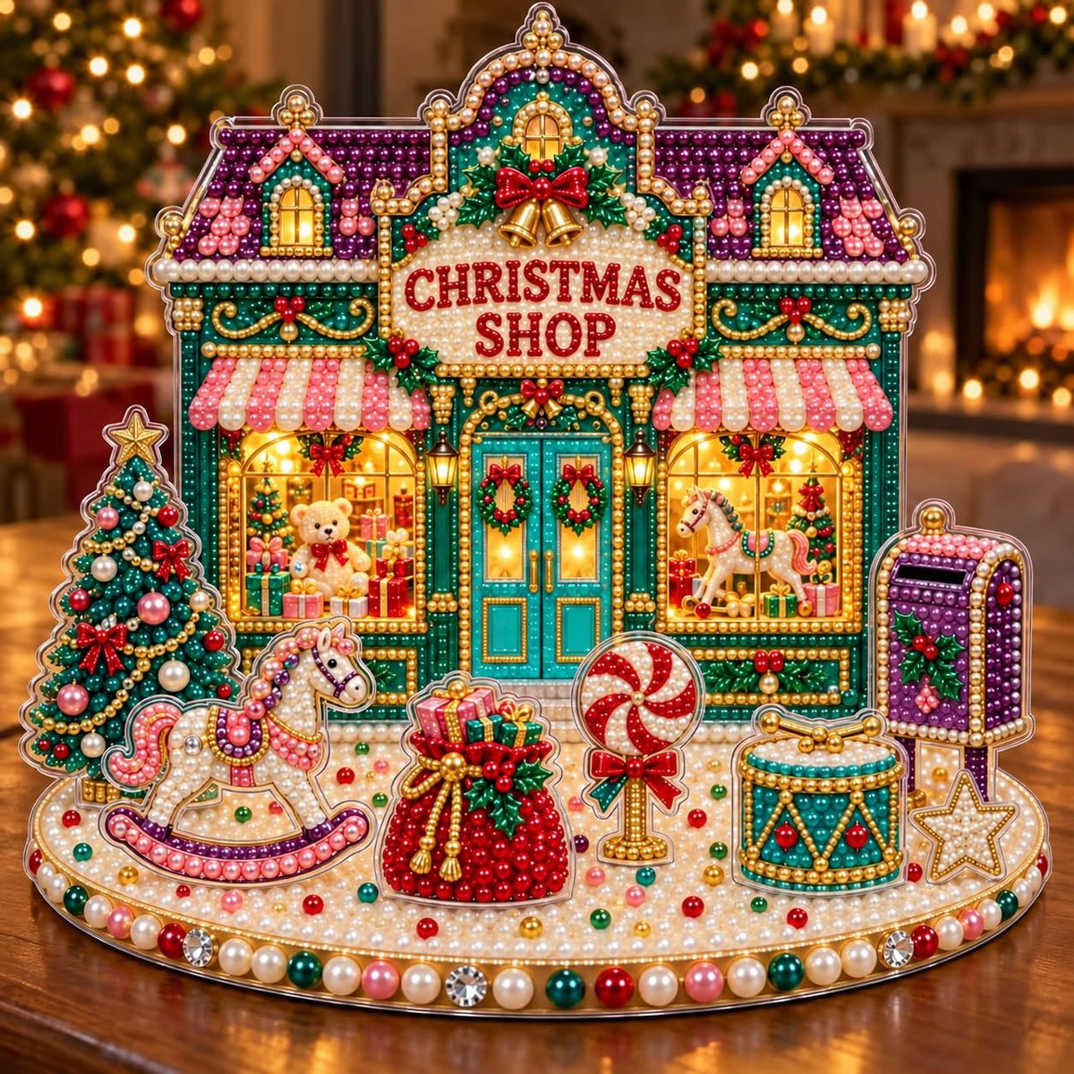 DIY Diamond Painting Christmas Ice Castle Light-Up Tabletop Decor for Adult