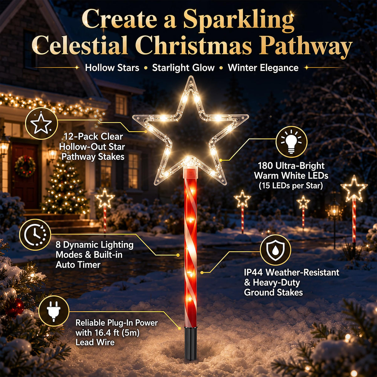12 Pack 108 LEDs Candy Cane Pathway Lights w/ 8-Mode Lighting