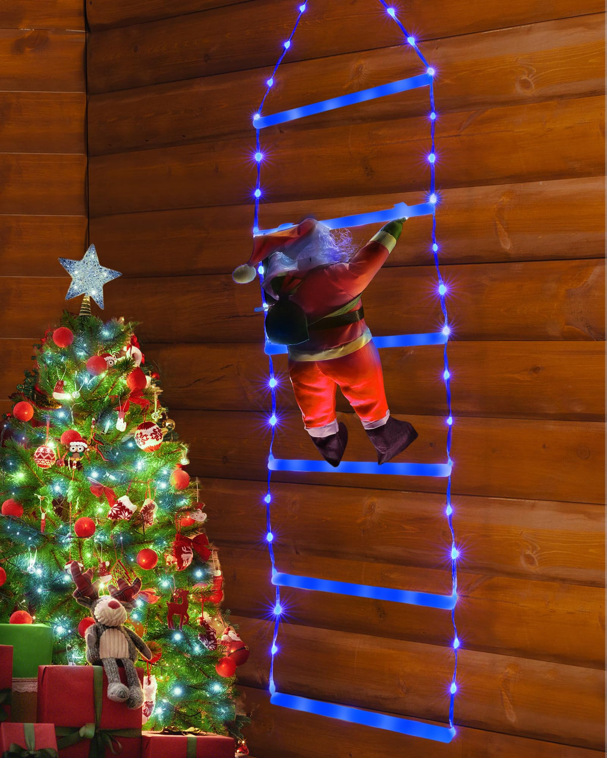 Toodour LED Christmas Lights - 10ft Christmas Decorative Ladder Lights with Santa Claus, Xmas Decorations Light for Indoor Outdoor, Window, Garden, Home, Wall, Xmas Tree Decor - Warm White