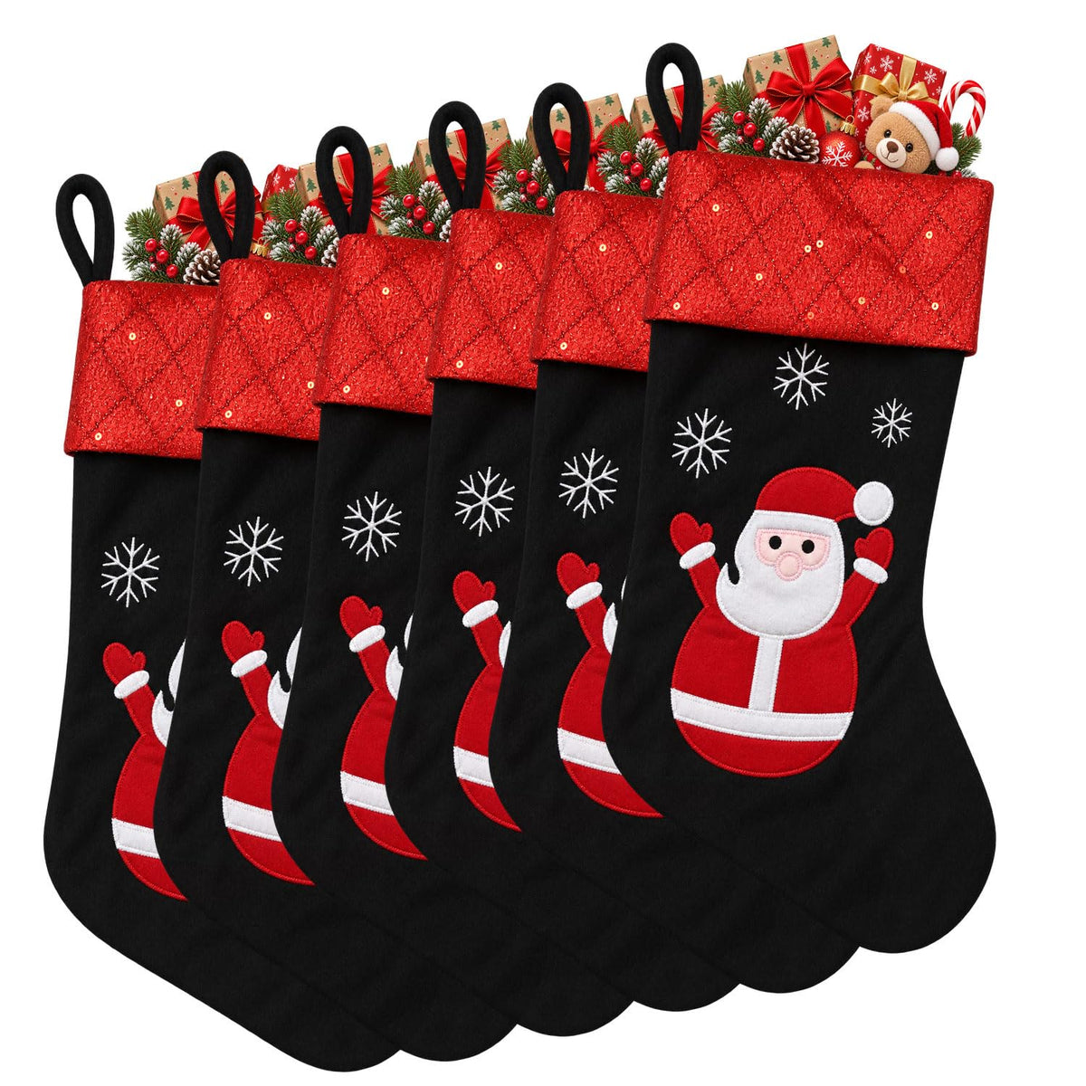 6 Pack Christmas Stockings18 Large Red Plush Christmas Stockings with White Faux Fur Cuff, Soft Thick Xmas Hanging Stockings for Fireplace Mantel, Family Holiday Decorations