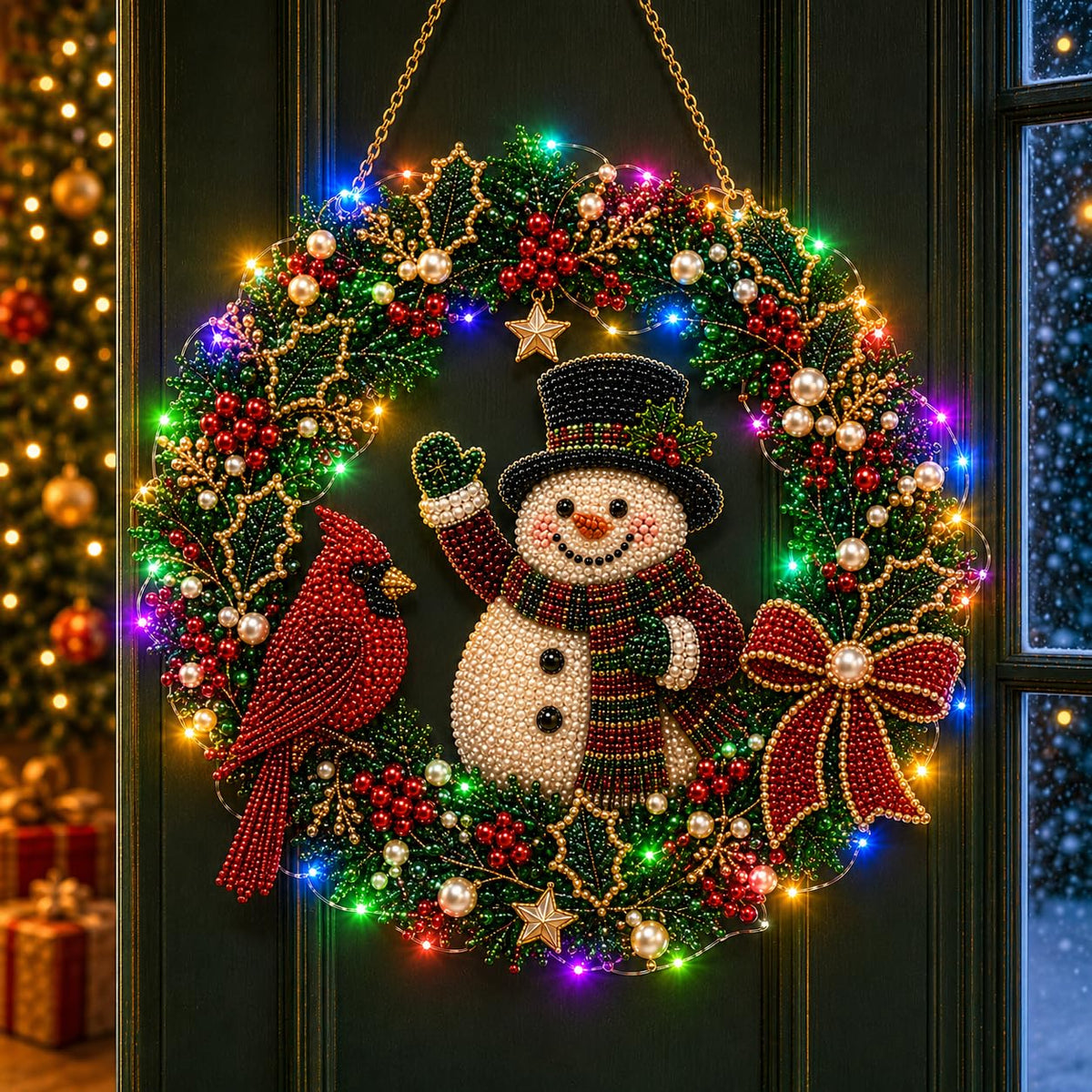 Christmas Pearl Diamond Painting Kit with LED String Lights (SNM 1, 9.84in)