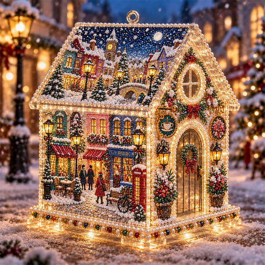 DIY Light Up Pearl Diamond Art Acrylic Cottage Kit，Christmas Village
