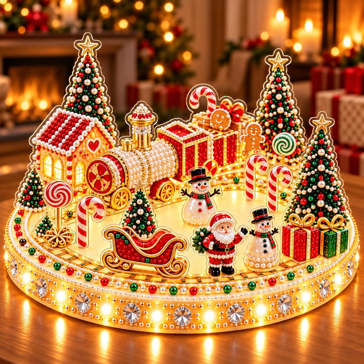 DIY Diamond Painting Christmas Ice Castle Light-Up Tabletop Decor for Adult