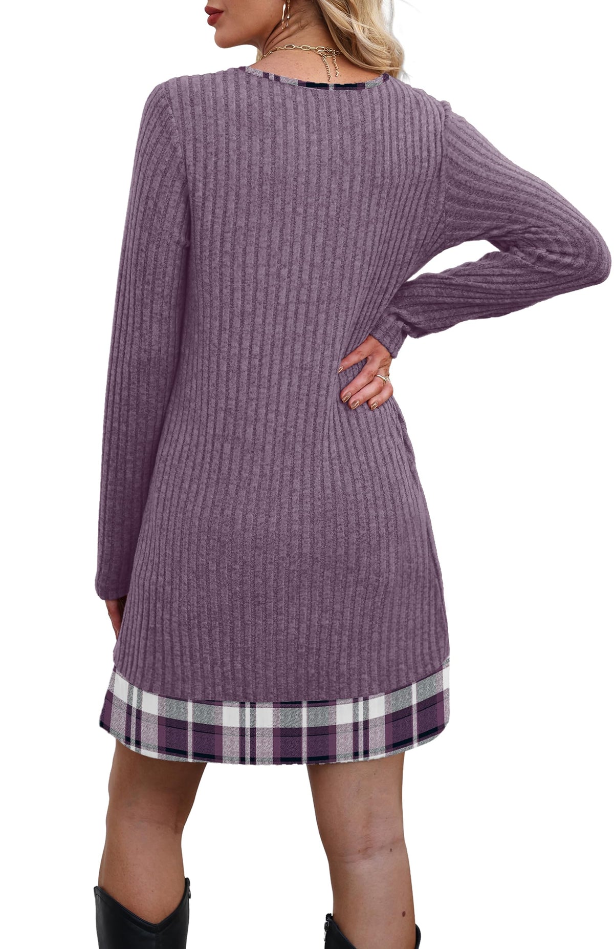 OFEEFAN Fall Dresses for Women 2026 Long Sleeve Sweater Dress Color Block