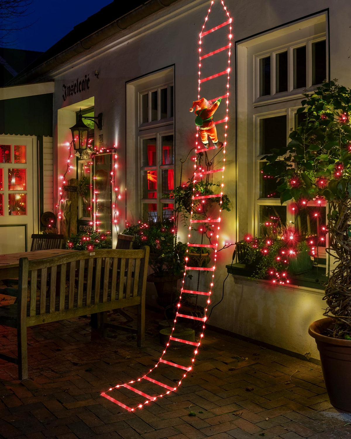 Toodour LED Christmas Lights - 10ft Christmas Decorative Ladder Lights with Santa Claus, Xmas Decorations Light for Indoor Outdoor, Window, Garden, Home, Wall, Xmas Tree Decor - Warm White