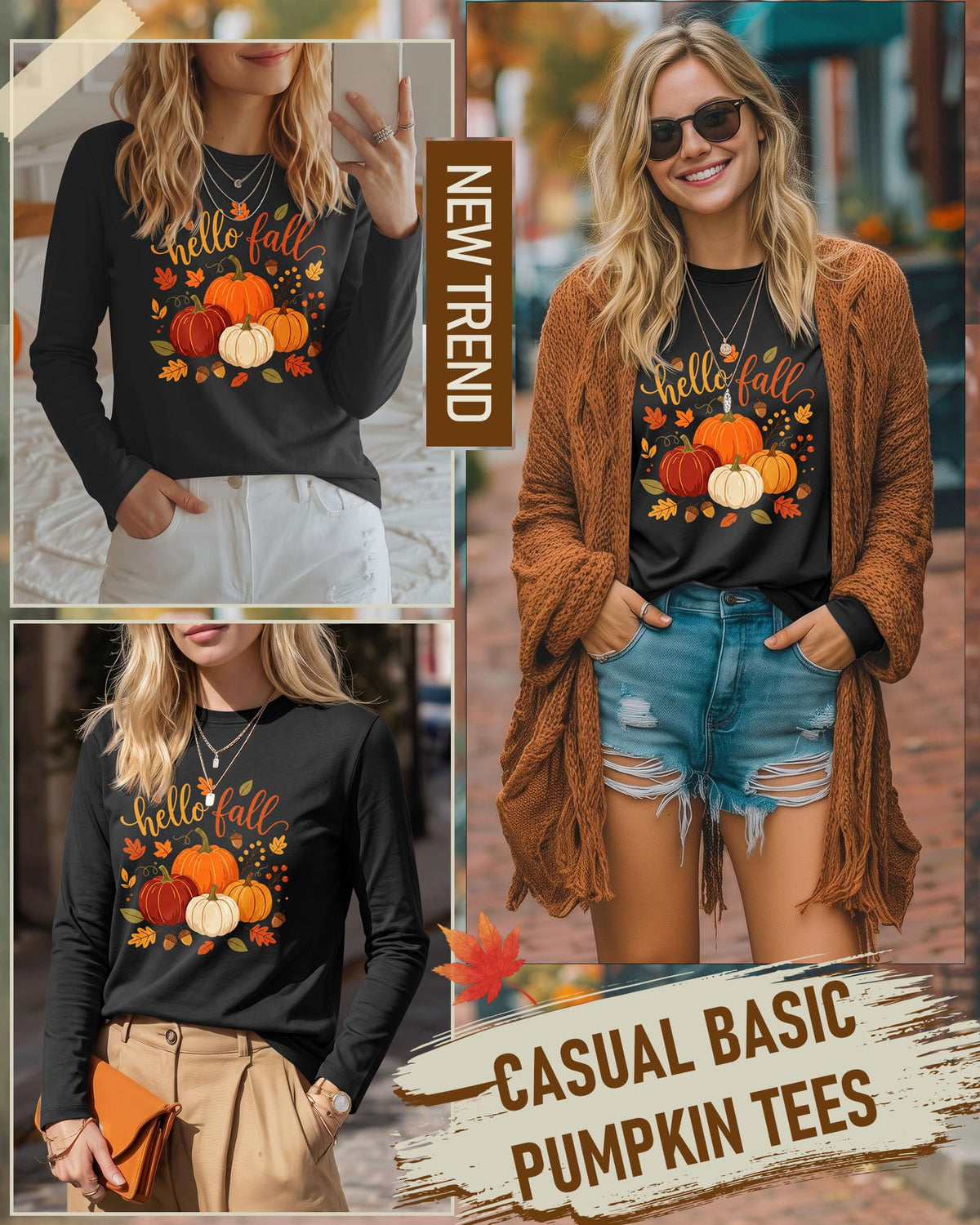 Huukeay Fall Shirts for Women Pumpkin Long Sleeve Tops