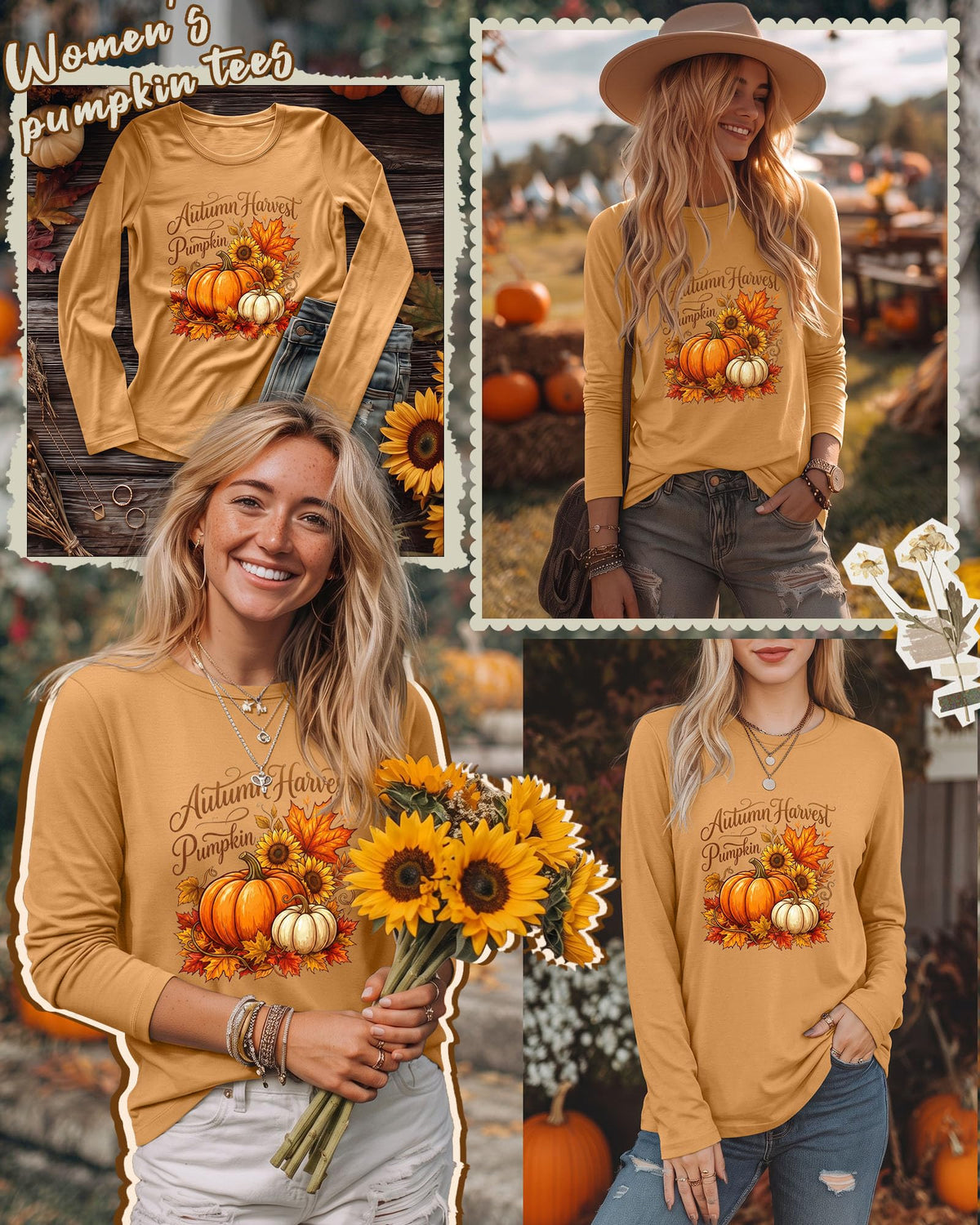 Huukeay Fall Shirts for Women Pumpkin Long Sleeve Tops
