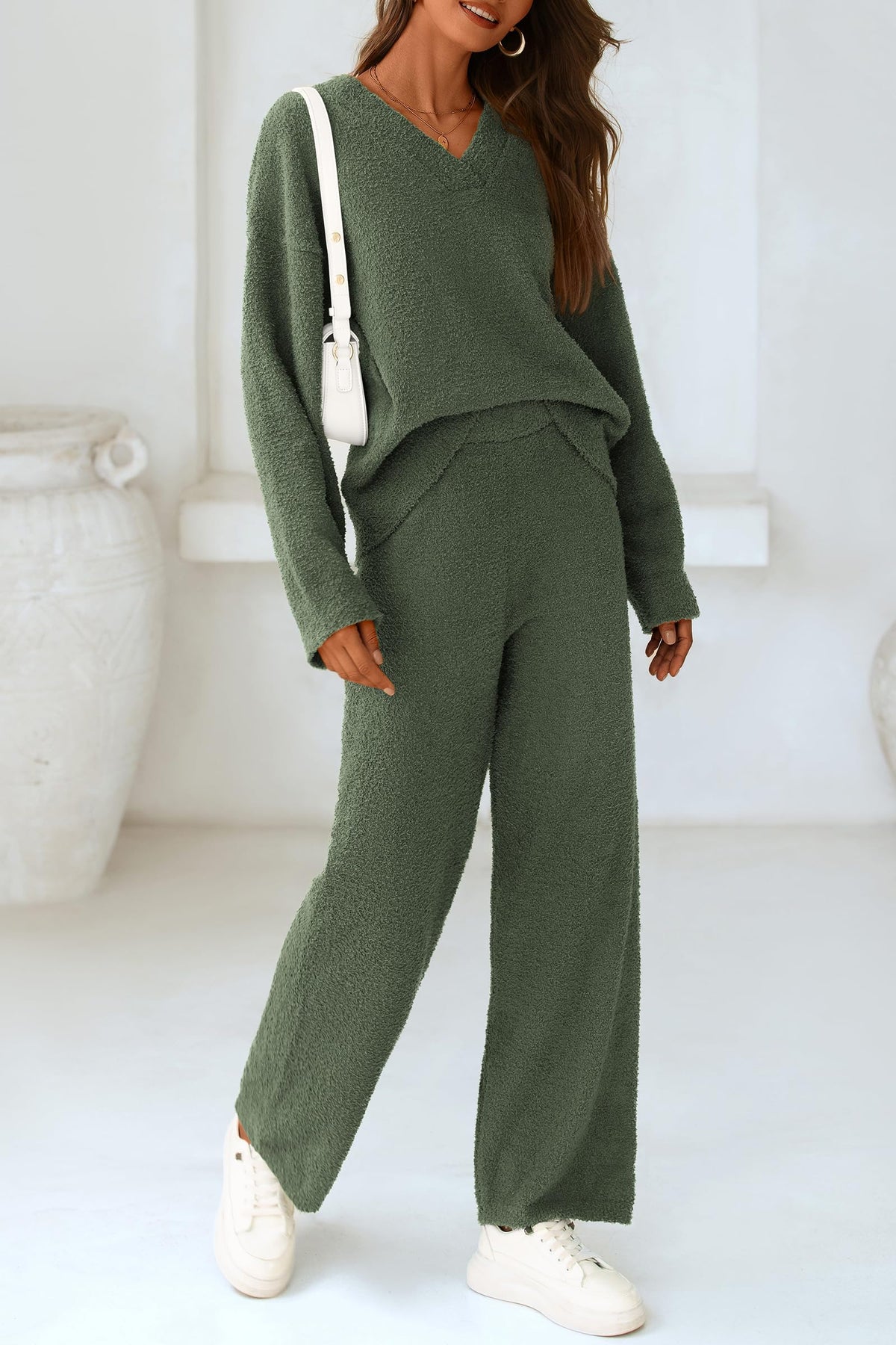 PRETTYGARDEN Lounge Sets for Women Fall 2 Piece Fuzzy Sweater Pajama Set