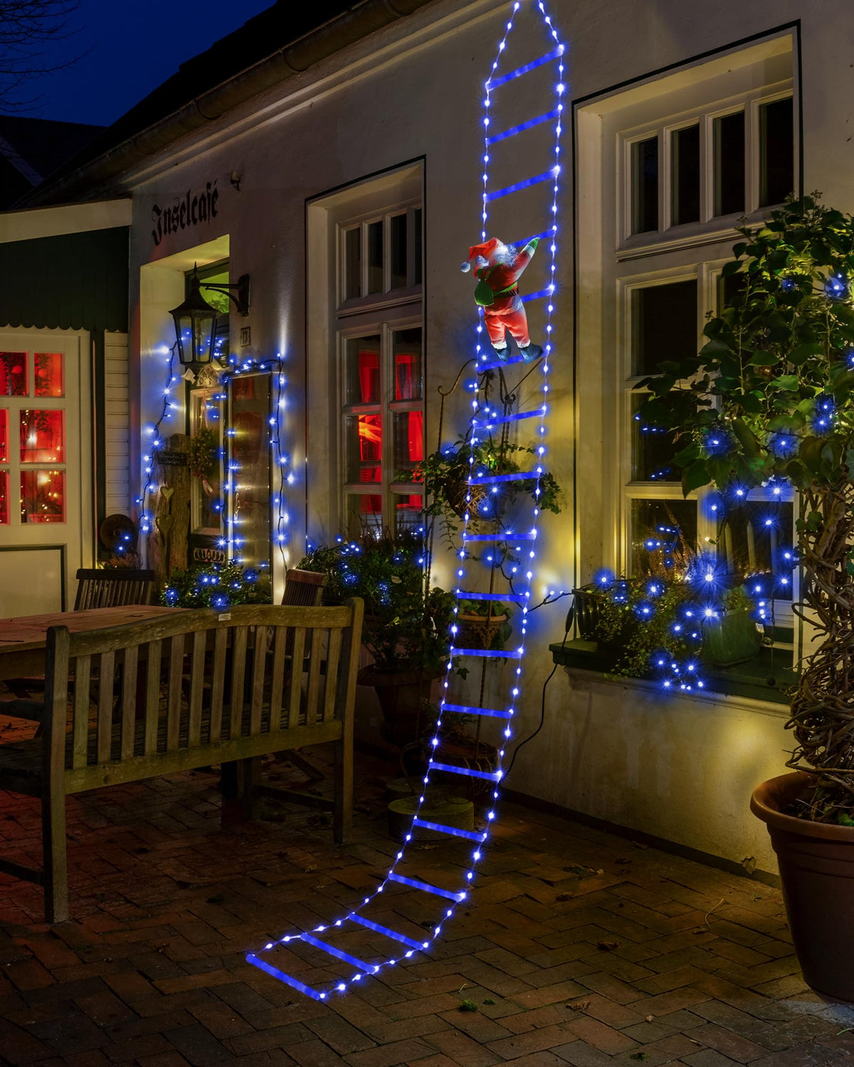 Toodour LED Christmas Lights - 10ft Christmas Decorative Ladder Lights with Santa Claus, Xmas Decorations Light for Indoor Outdoor, Window, Garden, Home, Wall, Xmas Tree Decor - Warm White