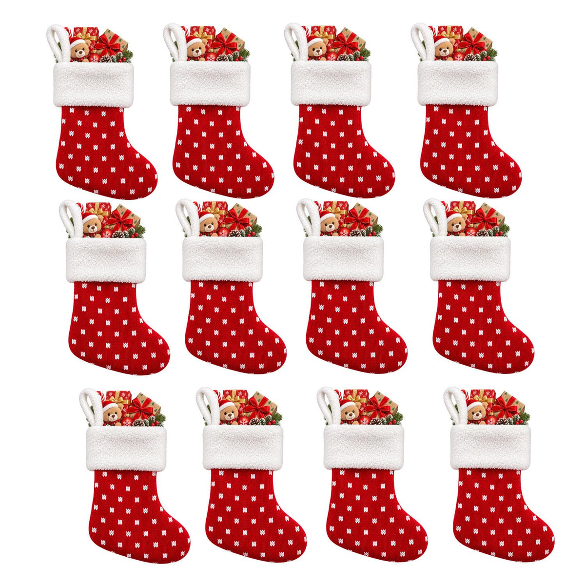 6 Pack Christmas Stockings18 Large Red Plush Christmas Stockings with White Faux Fur Cuff, Soft Thick Xmas Hanging Stockings for Fireplace Mantel, Family Holiday Decorations
