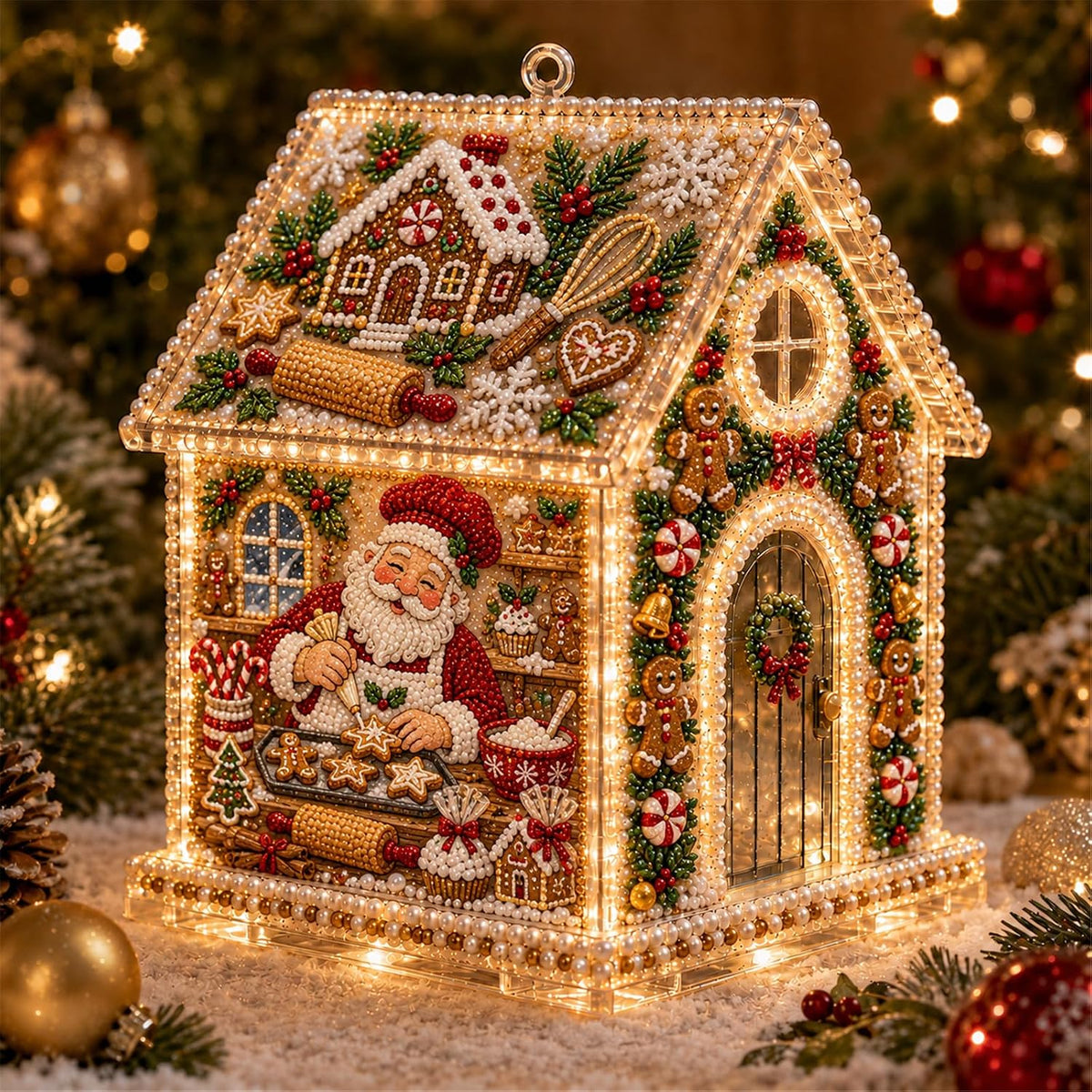 DIY Light Up Pearl Diamond Art Acrylic Cottage Kit，Christmas Village
