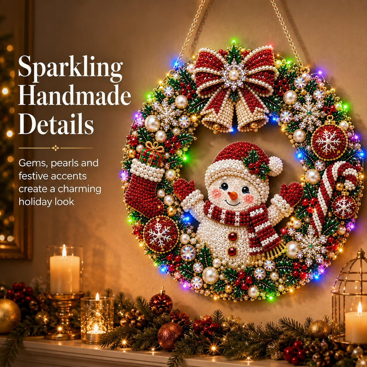 Christmas Pearl Diamond Painting Kit with LED String Lights (SNM 1, 9.84in)