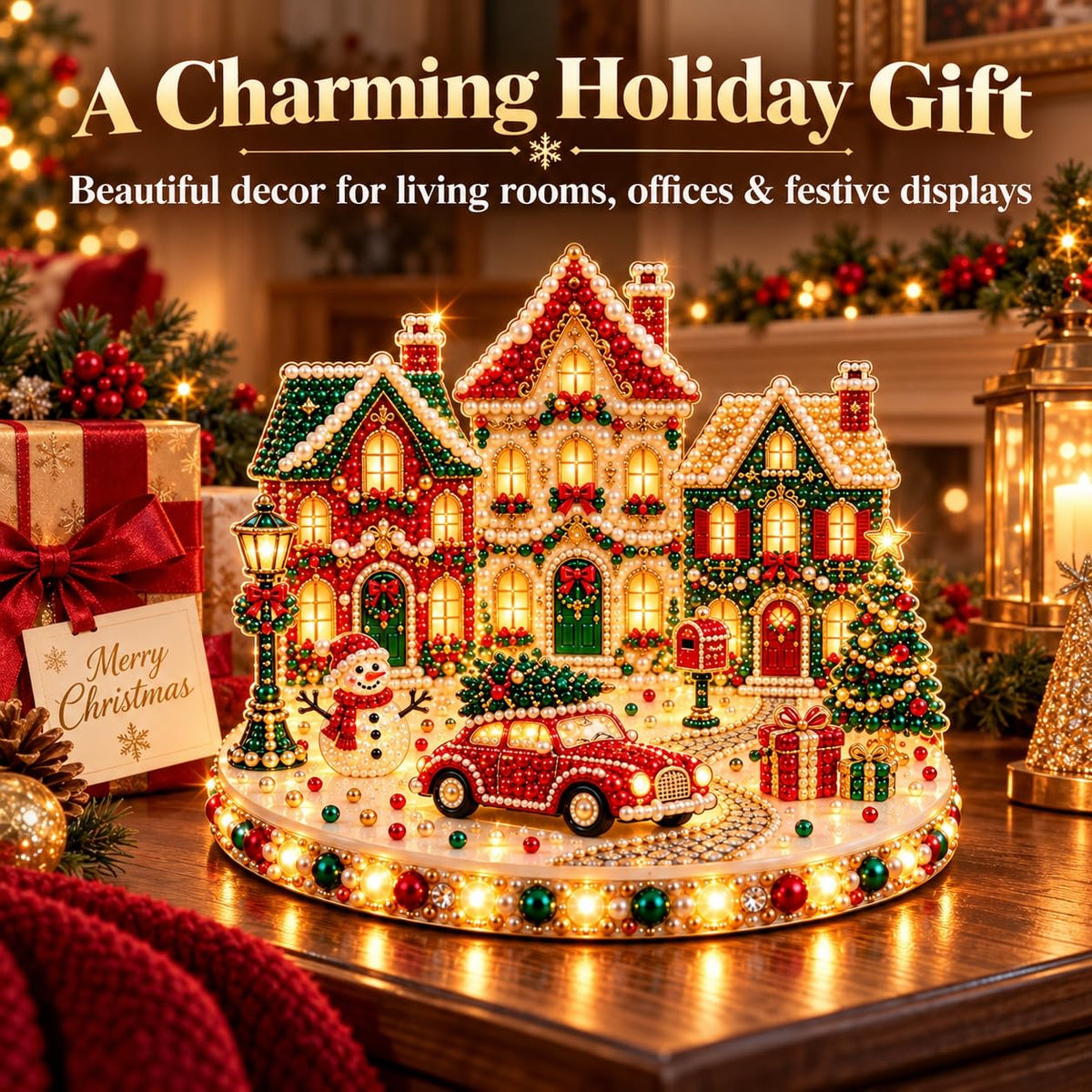 DIY Diamond Painting Christmas Ice Castle Light-Up Tabletop Decor for Adult