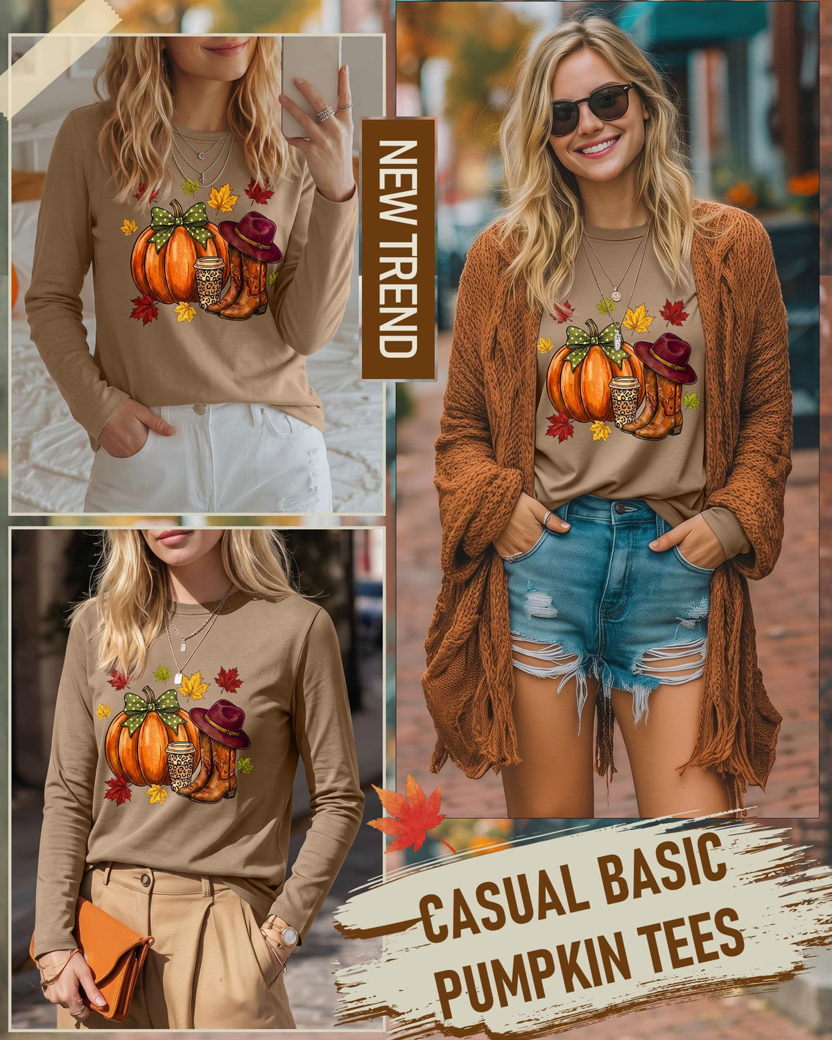 Huukeay Fall Shirts for Women Pumpkin Long Sleeve Tops