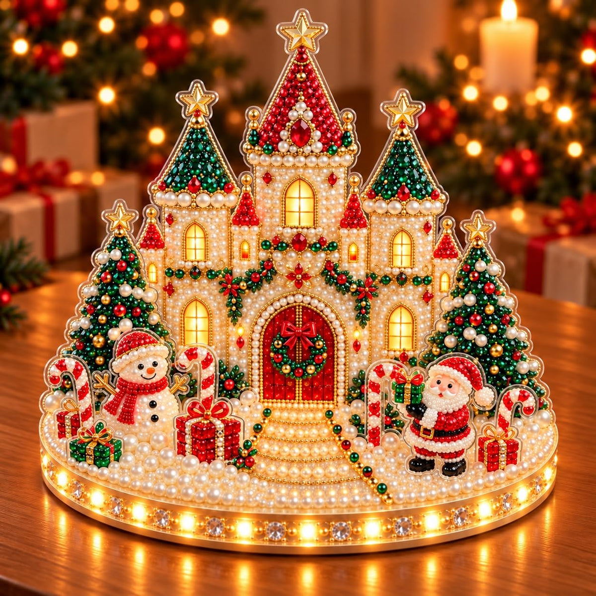 DIY Diamond Painting Christmas Ice Castle Light-Up Tabletop Decor for Adult