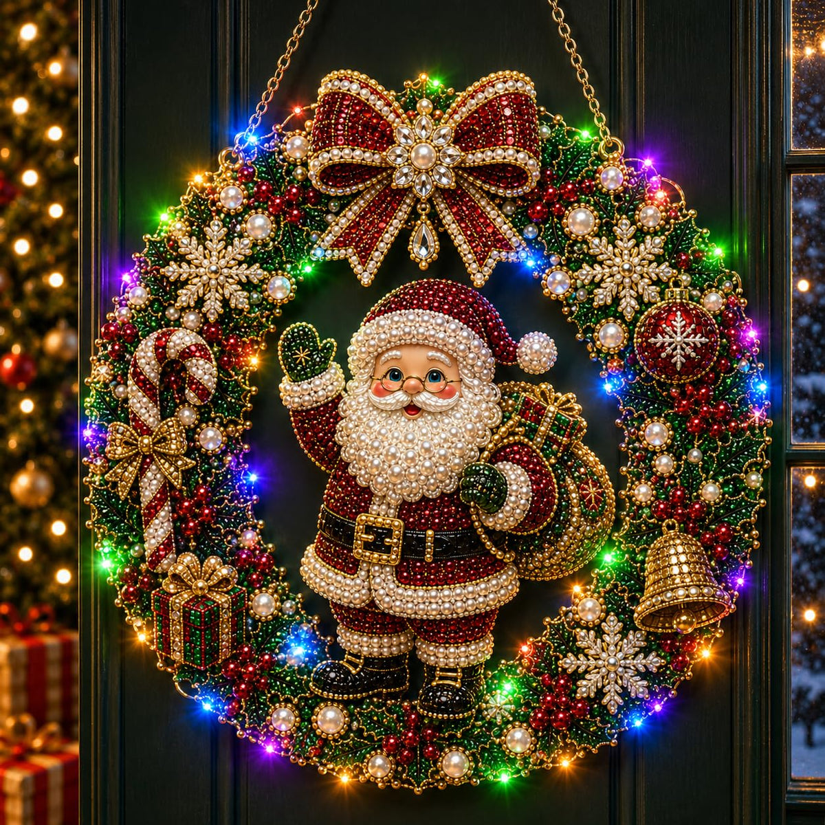 Christmas Pearl Diamond Painting Kit with LED String Lights (SNM 1, 9.84in)
