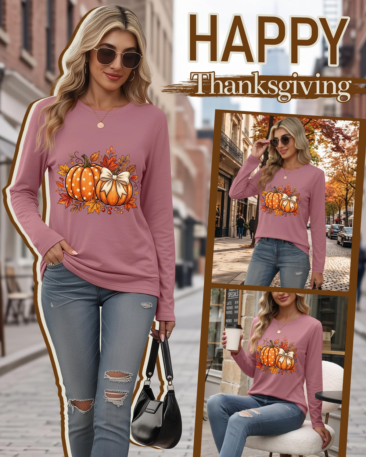 Huukeay Fall Shirts for Women Pumpkin Long Sleeve Tops