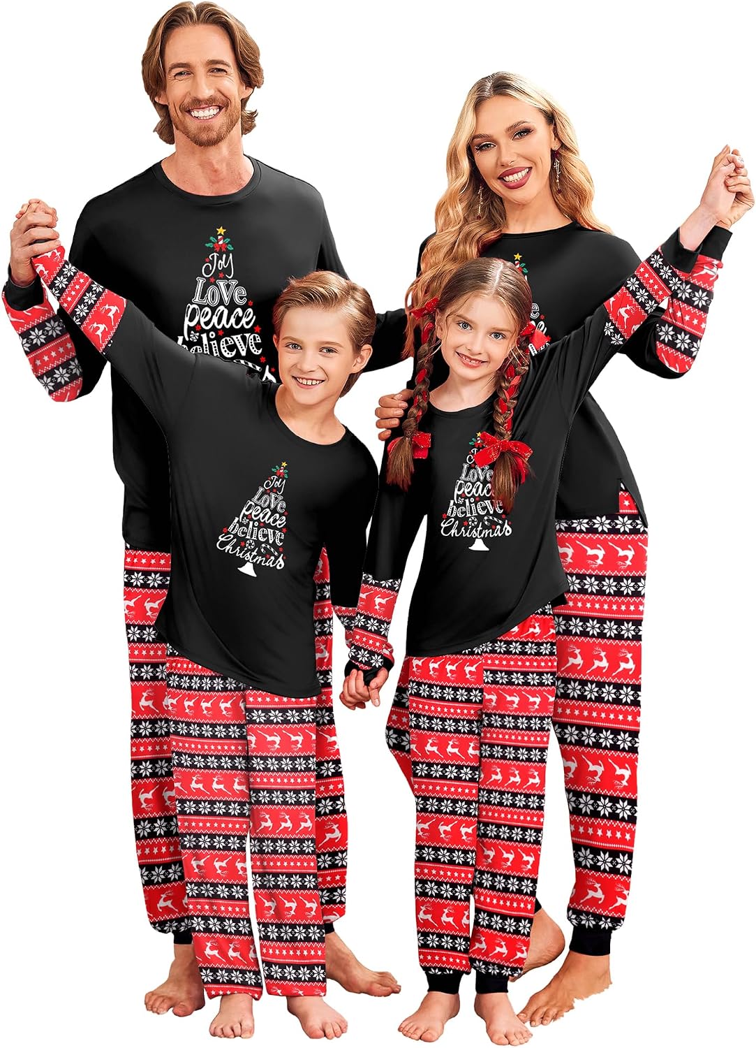 Ekouaer Family Christmas Pajamas Matching Sets with Print Tops and Pants