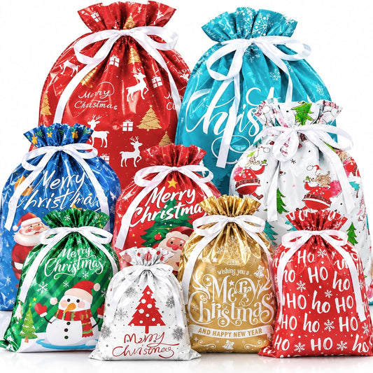 35PCS Christmas Drawstring Gift Bags, Assorted Sizes Small Medium Large