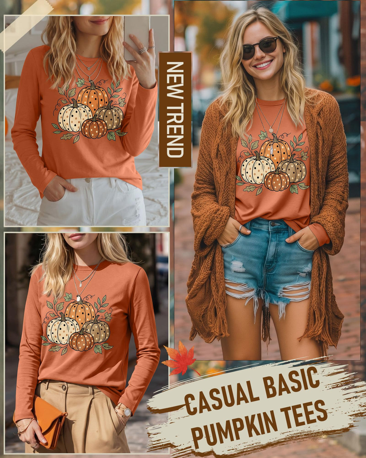 Huukeay Fall Shirts for Women Pumpkin Long Sleeve Tops