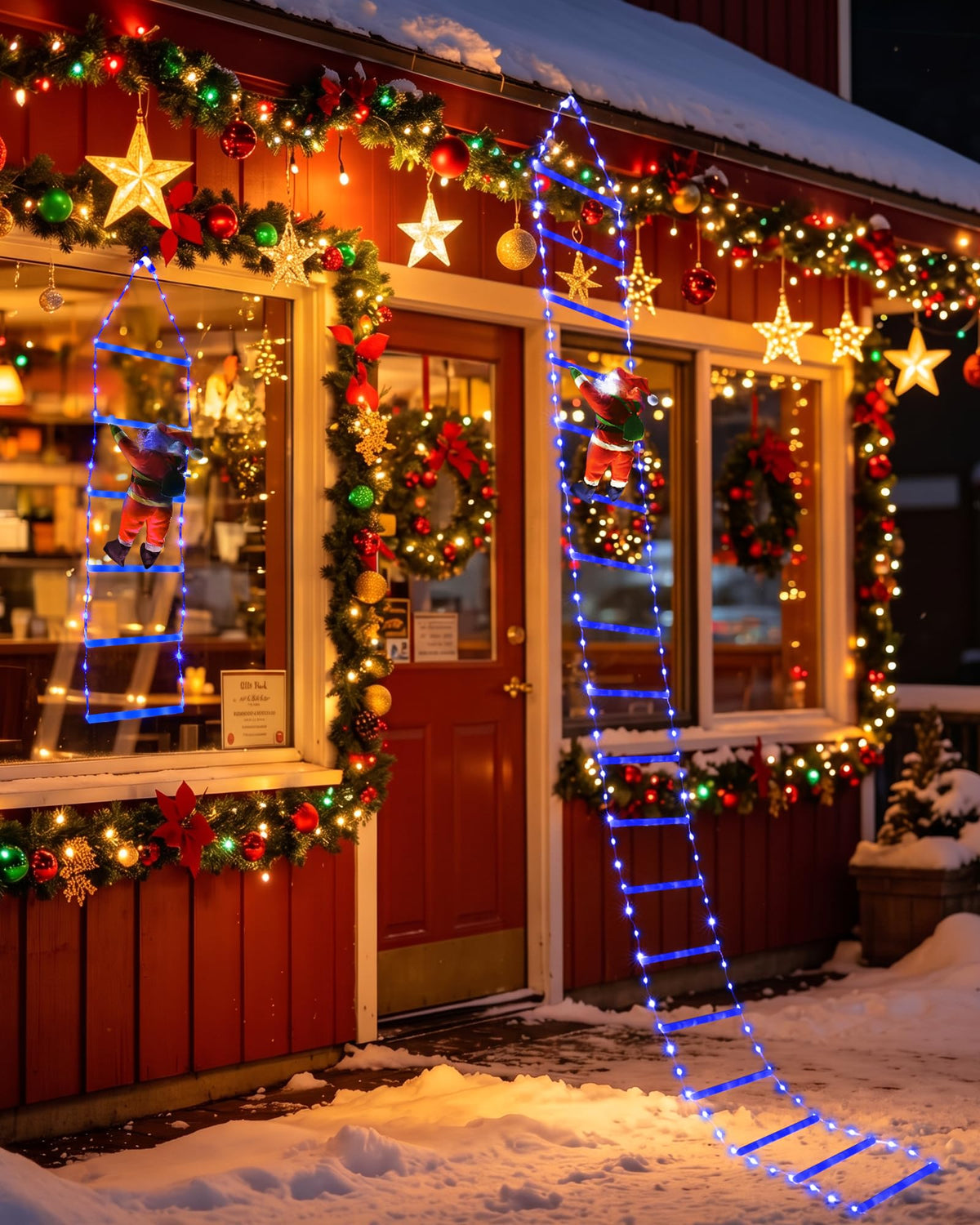 Toodour LED Christmas Lights - 10ft Christmas Decorative Ladder Lights with Santa Claus, Xmas Decorations Light for Indoor Outdoor, Window, Garden, Home, Wall, Xmas Tree Decor - Warm White