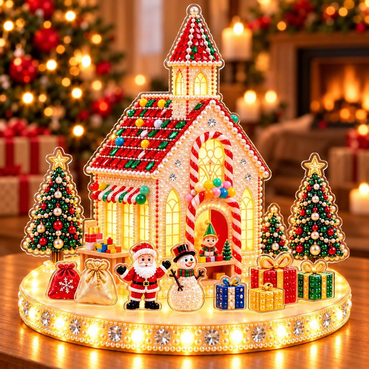 DIY Diamond Painting Christmas Ice Castle Light-Up Tabletop Decor for Adult