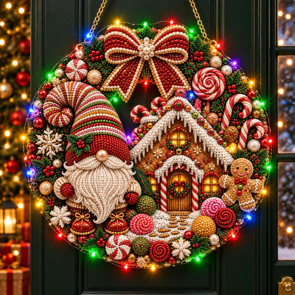Christmas Pearl Diamond Painting Kit with LED String Lights (SNM 1, 9.84in)