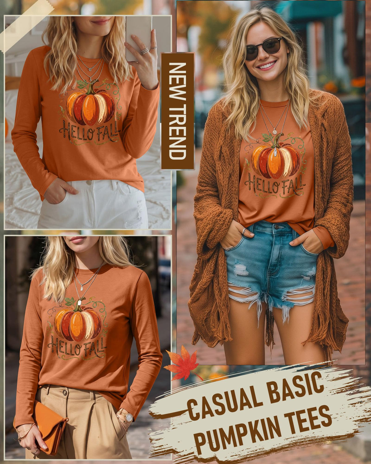 Huukeay Fall Shirts for Women Pumpkin Long Sleeve Tops