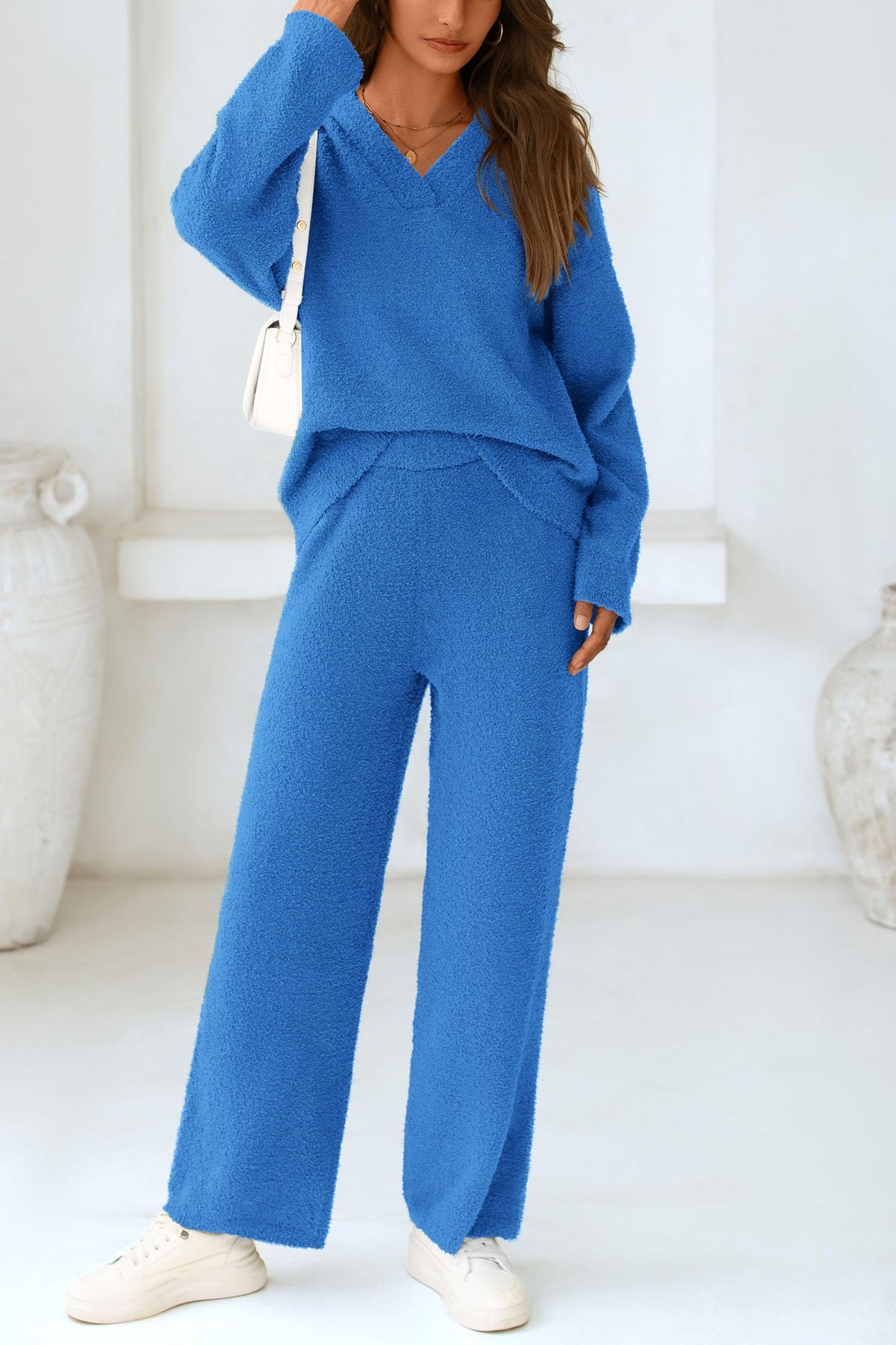 PRETTYGARDEN Lounge Sets for Women Fall 2 Piece Fuzzy Sweater Pajama Set