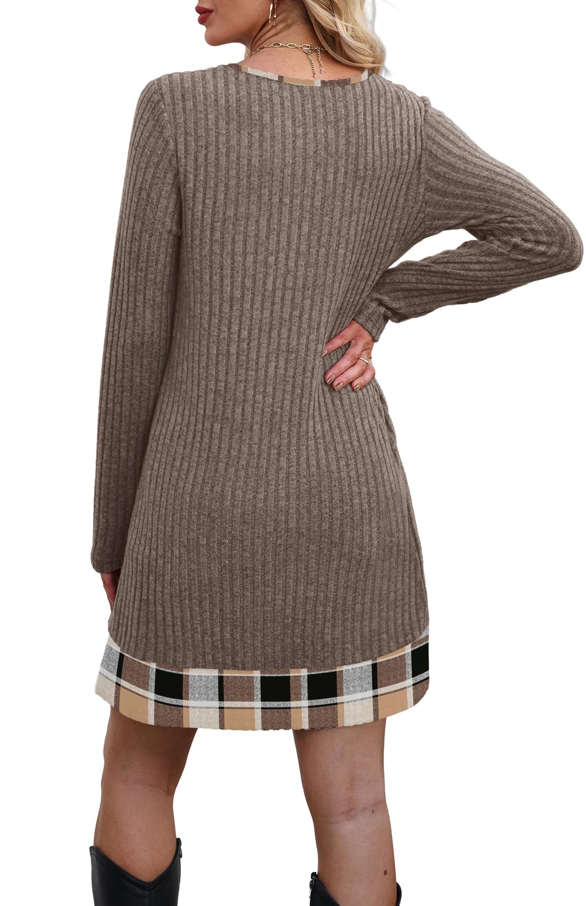 OFEEFAN Fall Dresses for Women 2026 Long Sleeve Sweater Dress Color Block