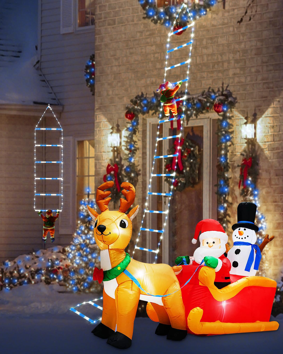 Toodour LED Christmas Lights - 10ft Christmas Decorative Ladder Lights with Santa Claus, Xmas Decorations Light for Indoor Outdoor, Window, Garden, Home, Wall, Xmas Tree Decor - Warm White