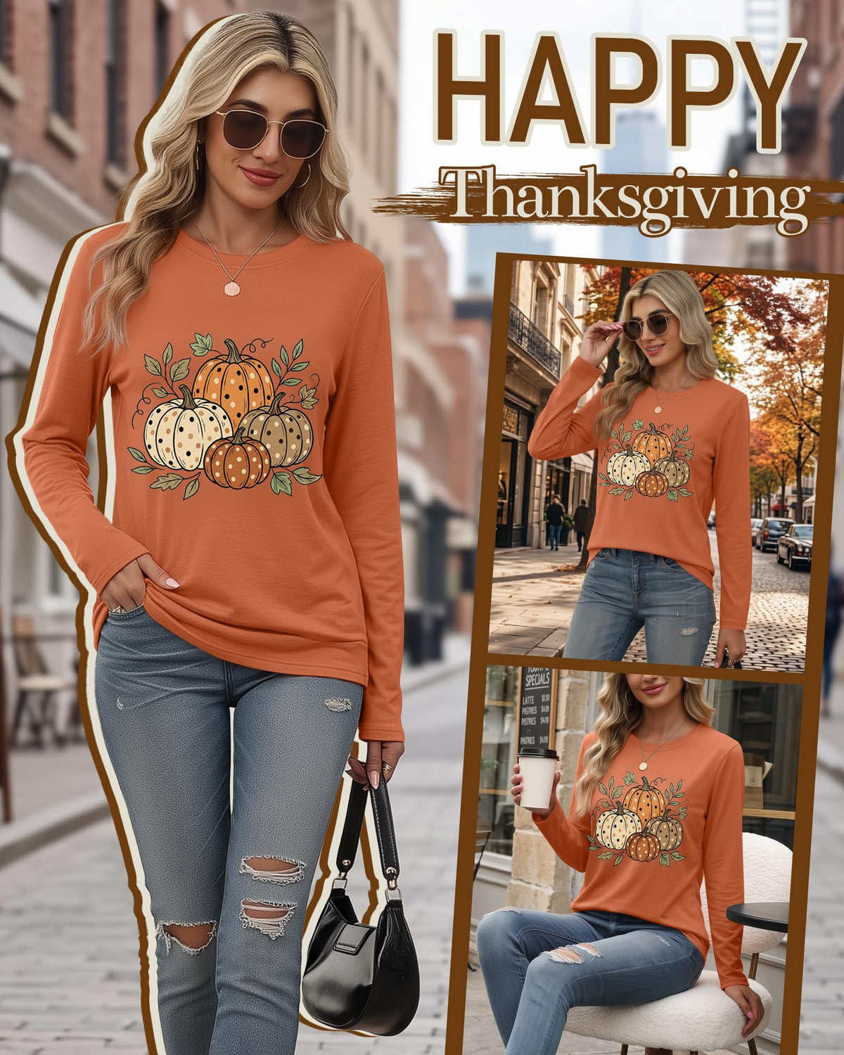 Huukeay Fall Shirts for Women Pumpkin Long Sleeve Tops