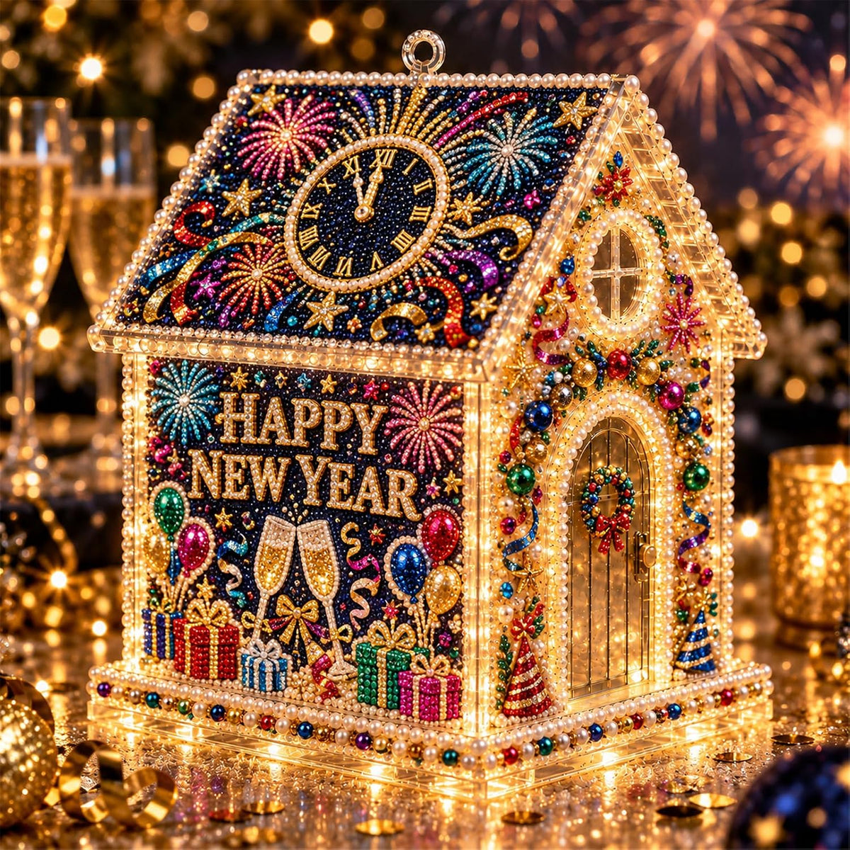 DIY Light Up Pearl Diamond Art Acrylic Cottage Kit，Christmas Village